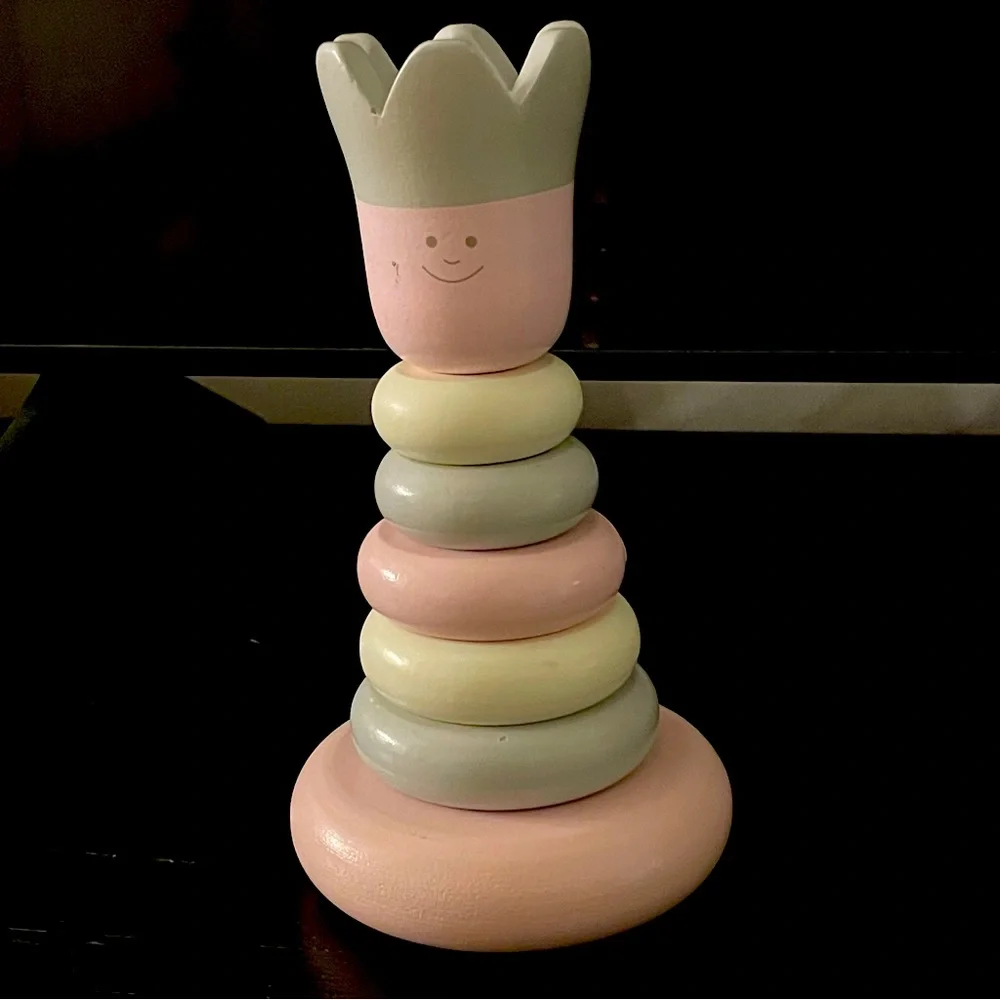 Pottery Barn Kids Wood Stacker Wooden Stacking Rings Baby Toy Pink